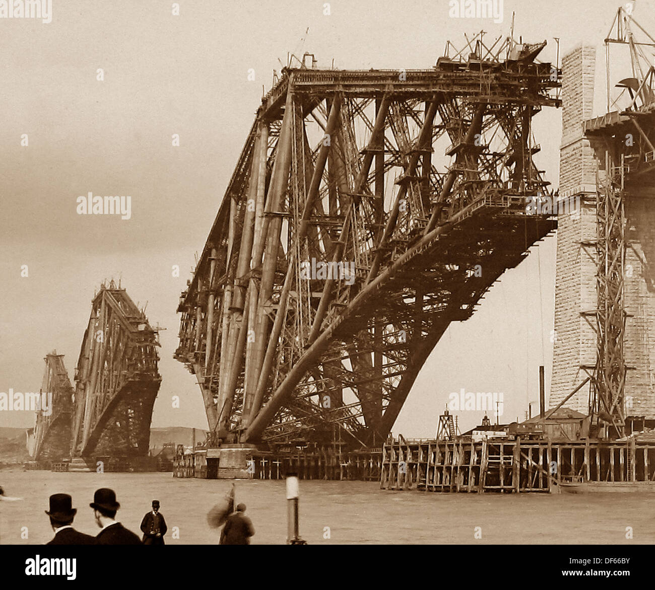 Construction of the Forth Railway Bridge - waiting for the ferry - Victorian period Stock Photo