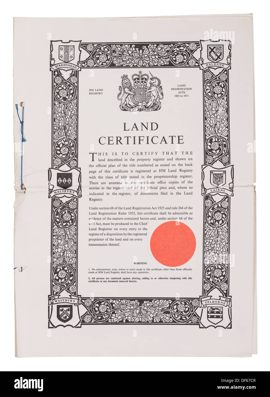 UK Land Registry Land Certificate property document Stock Photo