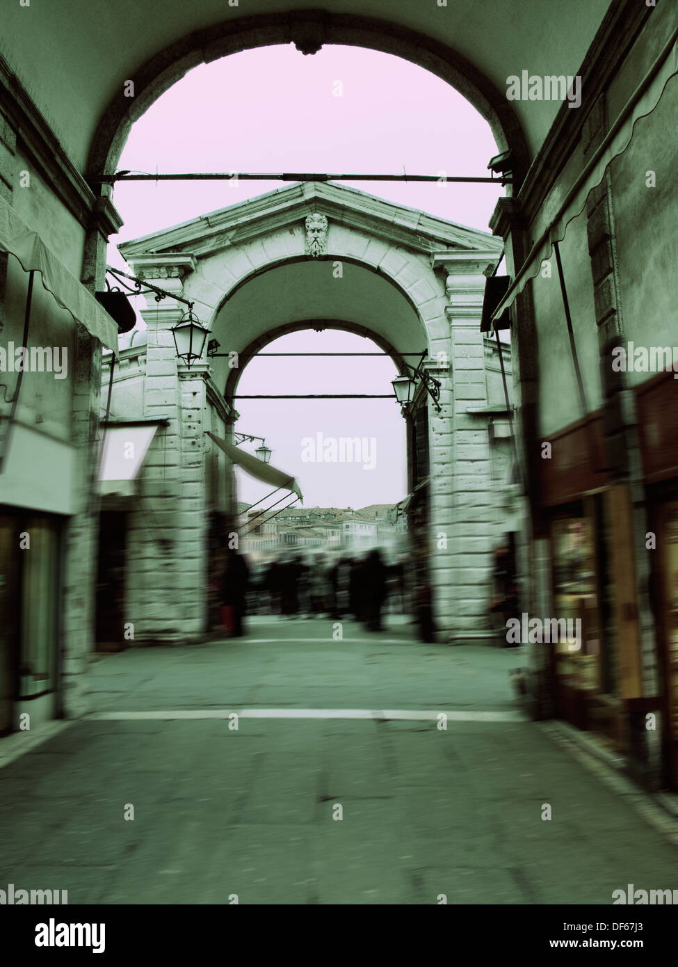 Architectural arches on the Rialto bridge, Venice, Italy Stock Photo