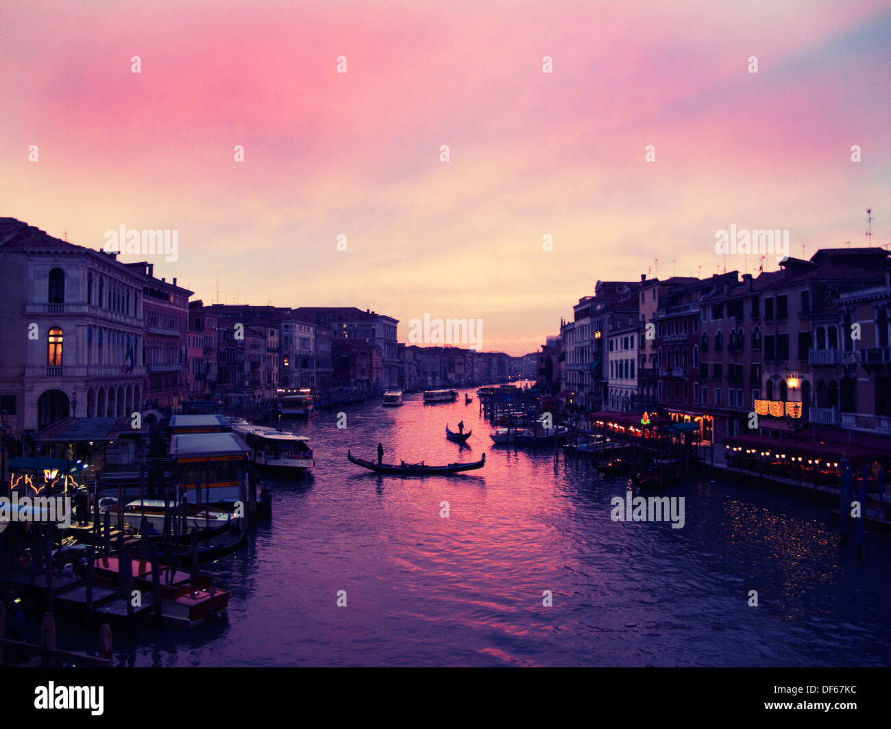 The Grand Canal in Venice Italy with red sunset Stock Photo