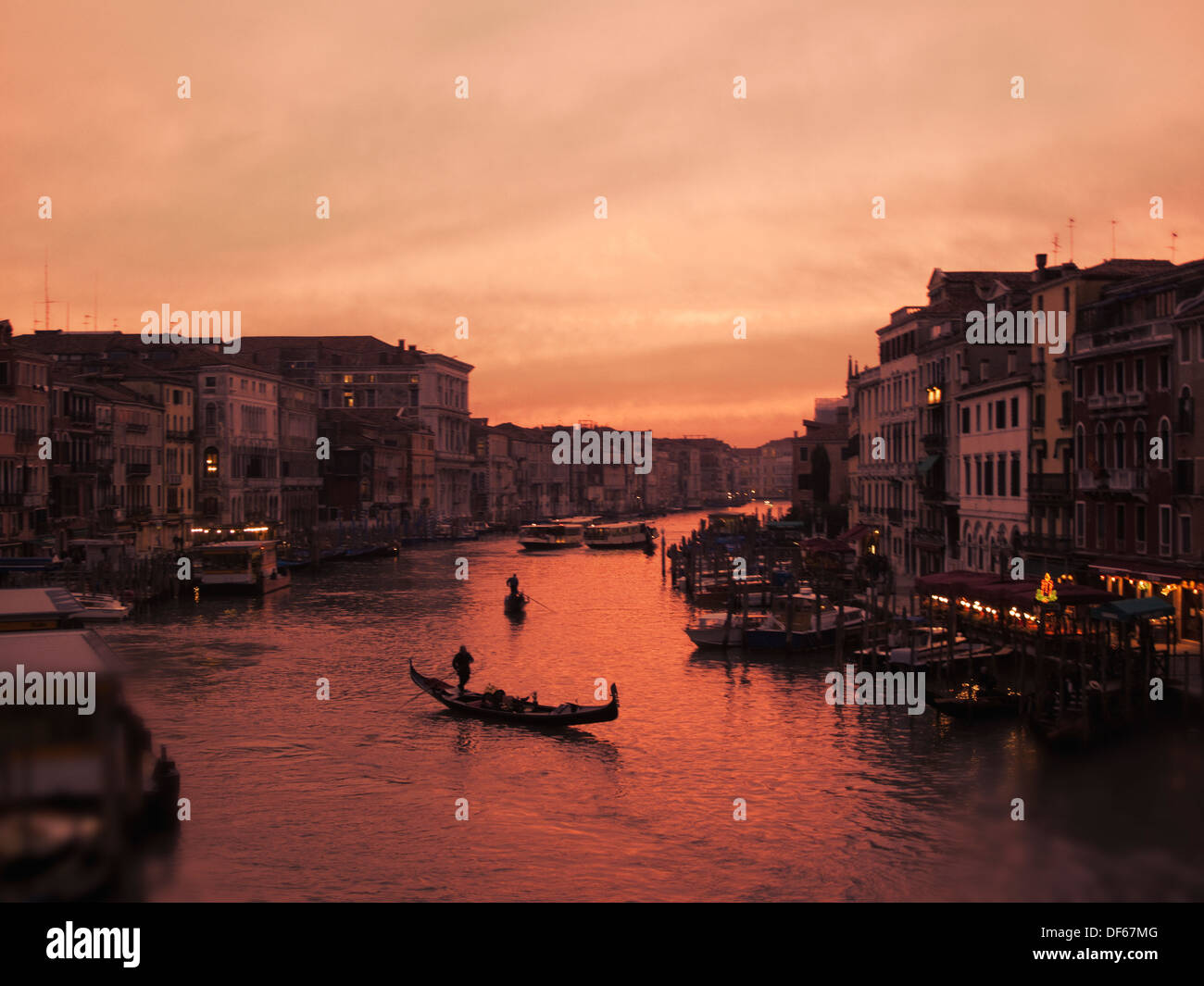 The Grand Canal in Venice, Italy, orange sunset Stock Photo