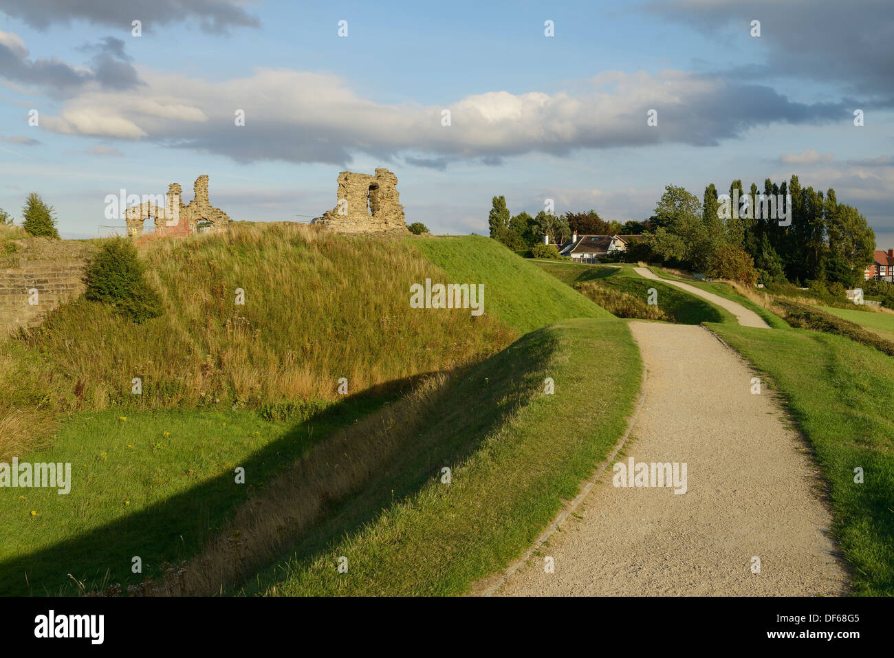 Perimeter path and moat at Sandal Castle Wakefield UK Stock Photo