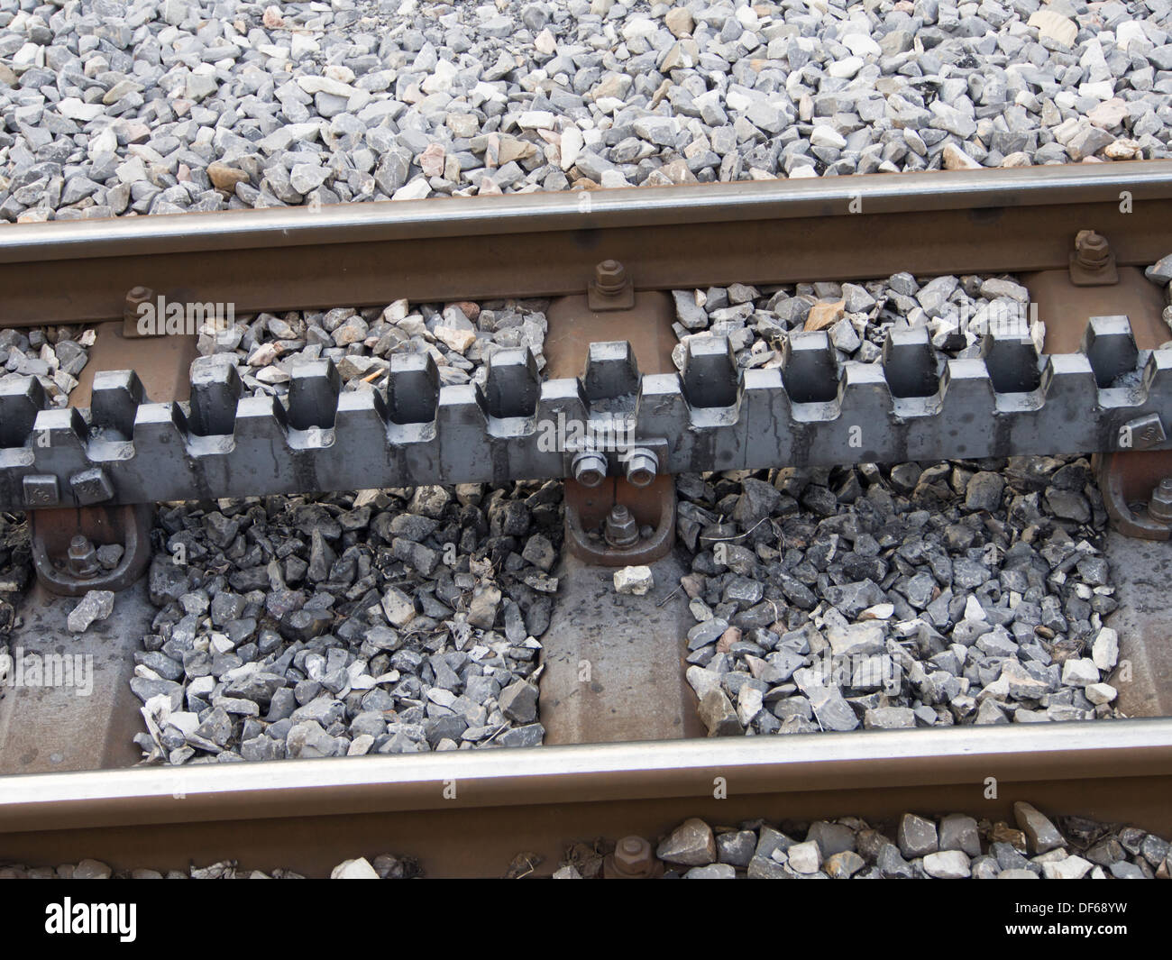 Aigle Leysin railway in the Vaud canton of Switzerland, close up of track  1,000 mm gauge cog-wheel railway, Abt rack system Stock Photo - Alamy