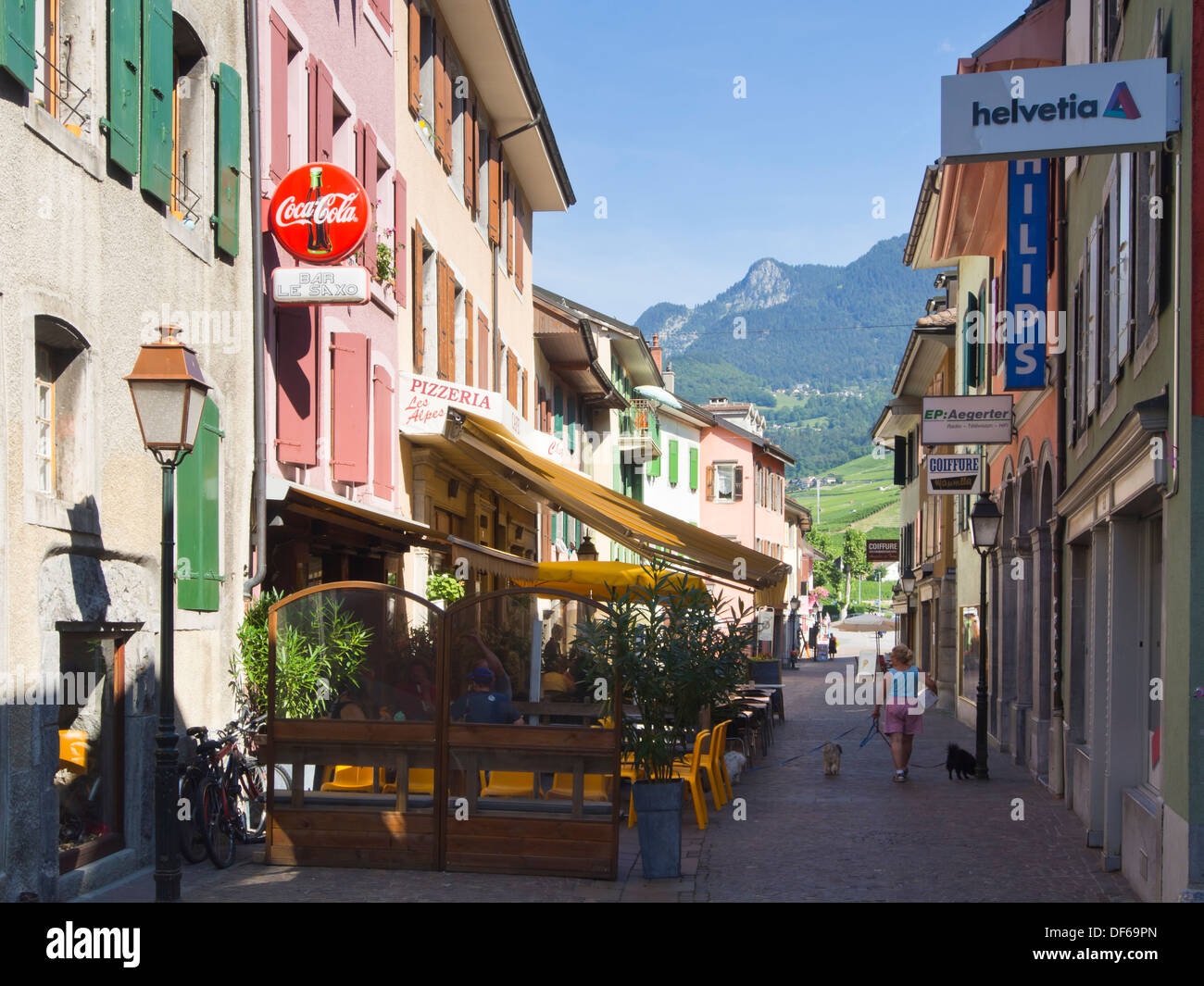 Narrow pedestrian streets in the town of Aigle Vaud district Switzerland Stock Photo -