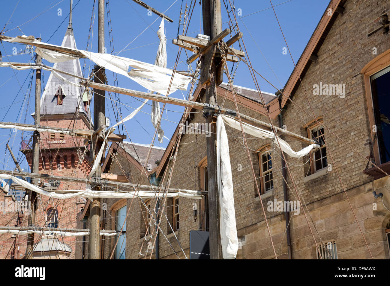 original sandstone warehouses at Campbells Cove in the Rocks area of Sydney Stock Photo