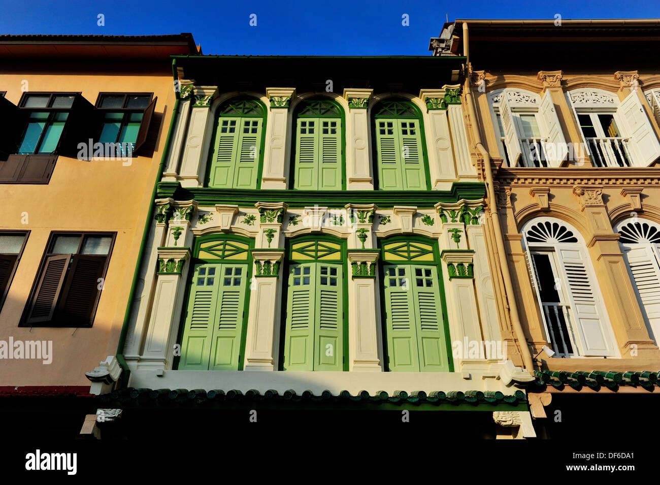 Rows of conserved shophouses in Singapore Stock Photo