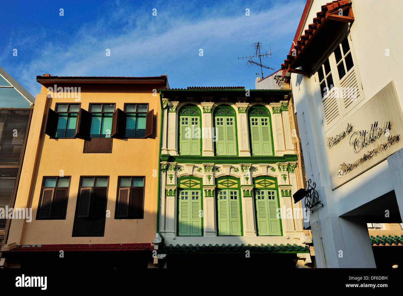 Rows of conserved shophouses in Singapore Stock Photo