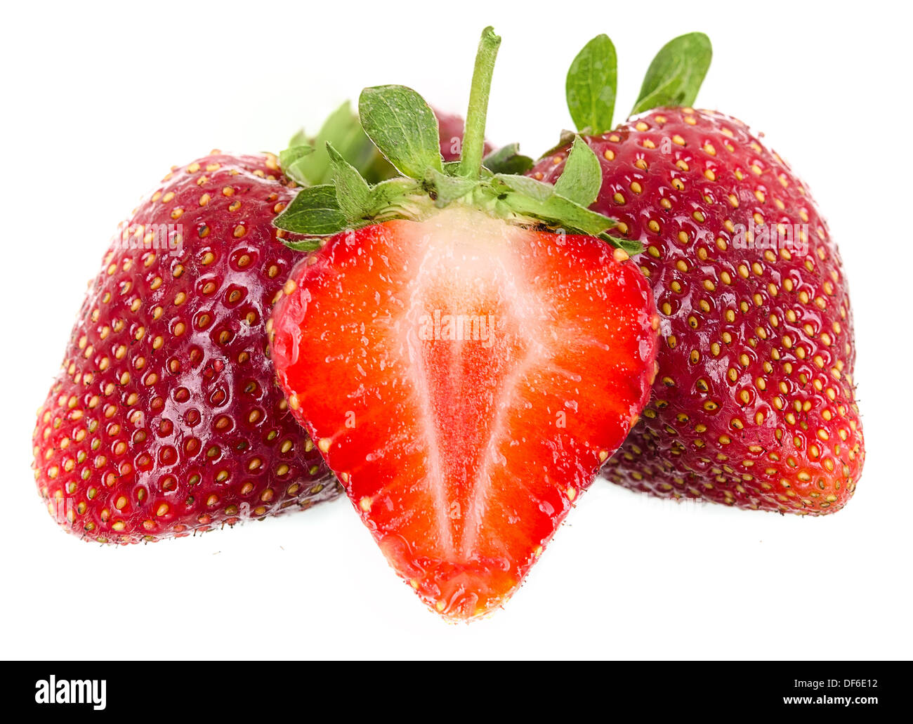 Fresh strawberries isolated on white background. Studio shot. Stock Photo