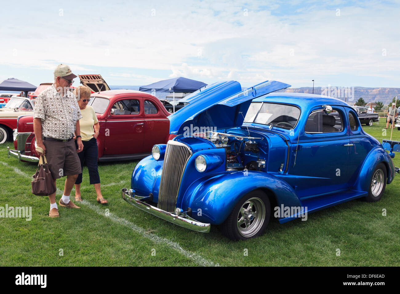 Spectators at a Classic Car show near Grand Junction, Colorado looking