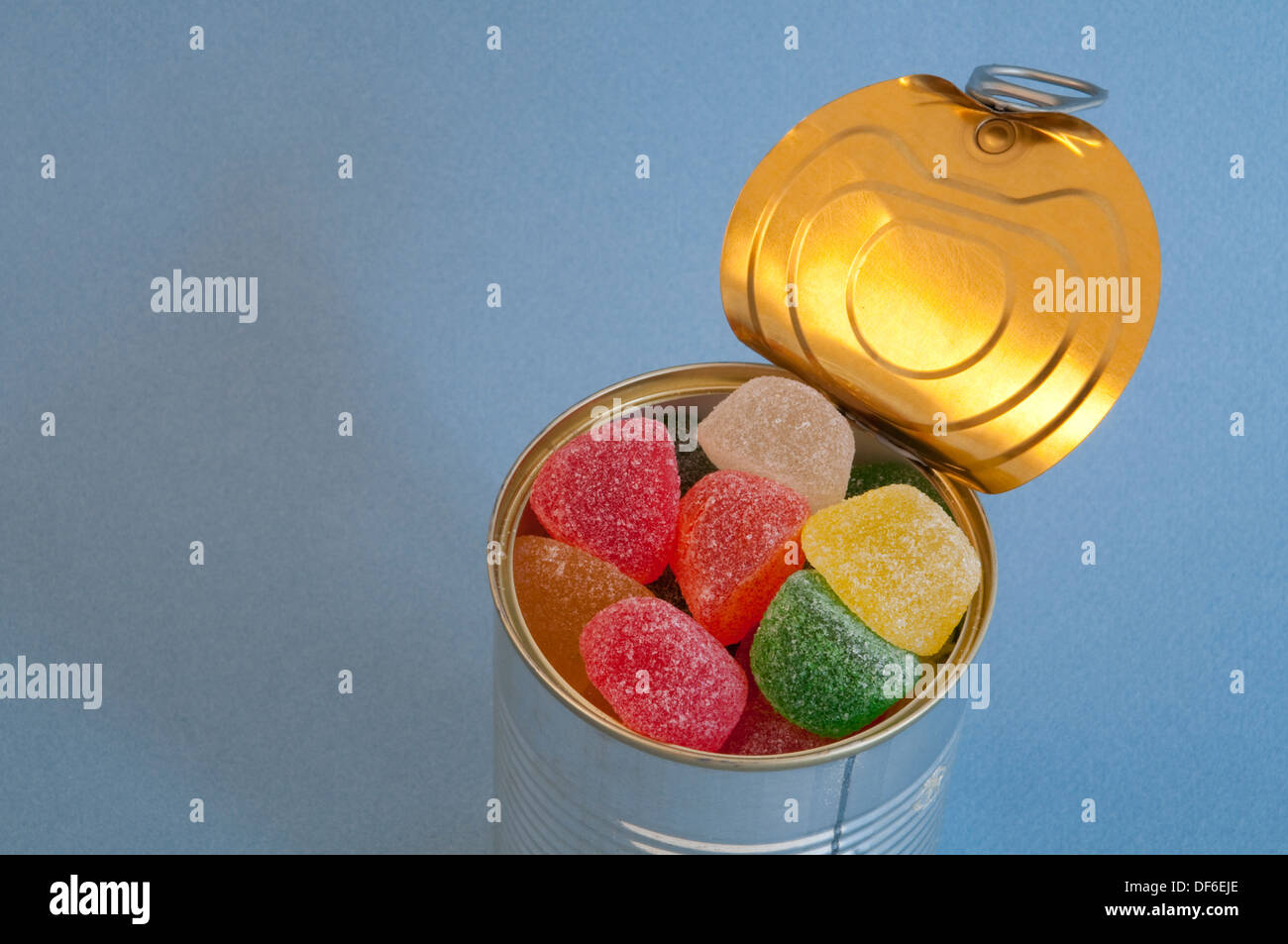 Can of gummies. Close view. Stock Photo