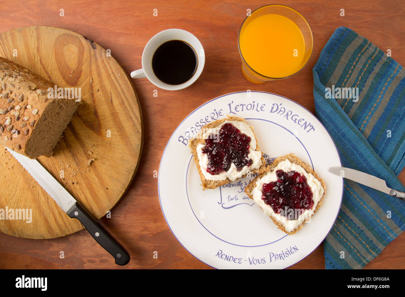 Breakfast WholeGrain Bread with Blueberry Jam and cream cheese, Orange