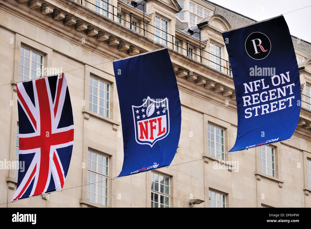 Flags And Banners Hanging Along Regent Street During The Nfl Block
