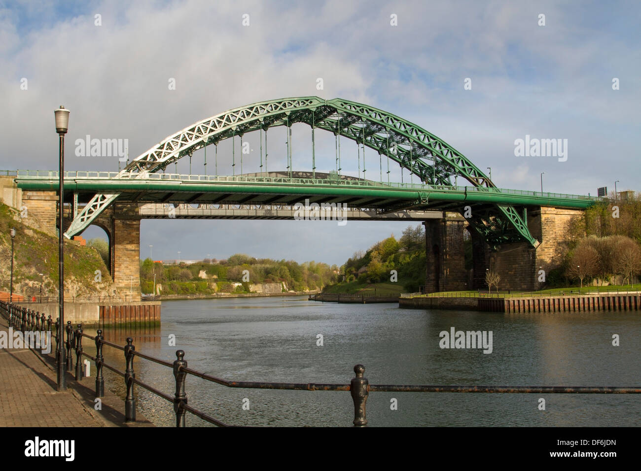 Wearmouth bridge across the River Wear in Sunderland with the rail bridge behind it, North East England Stock Photo