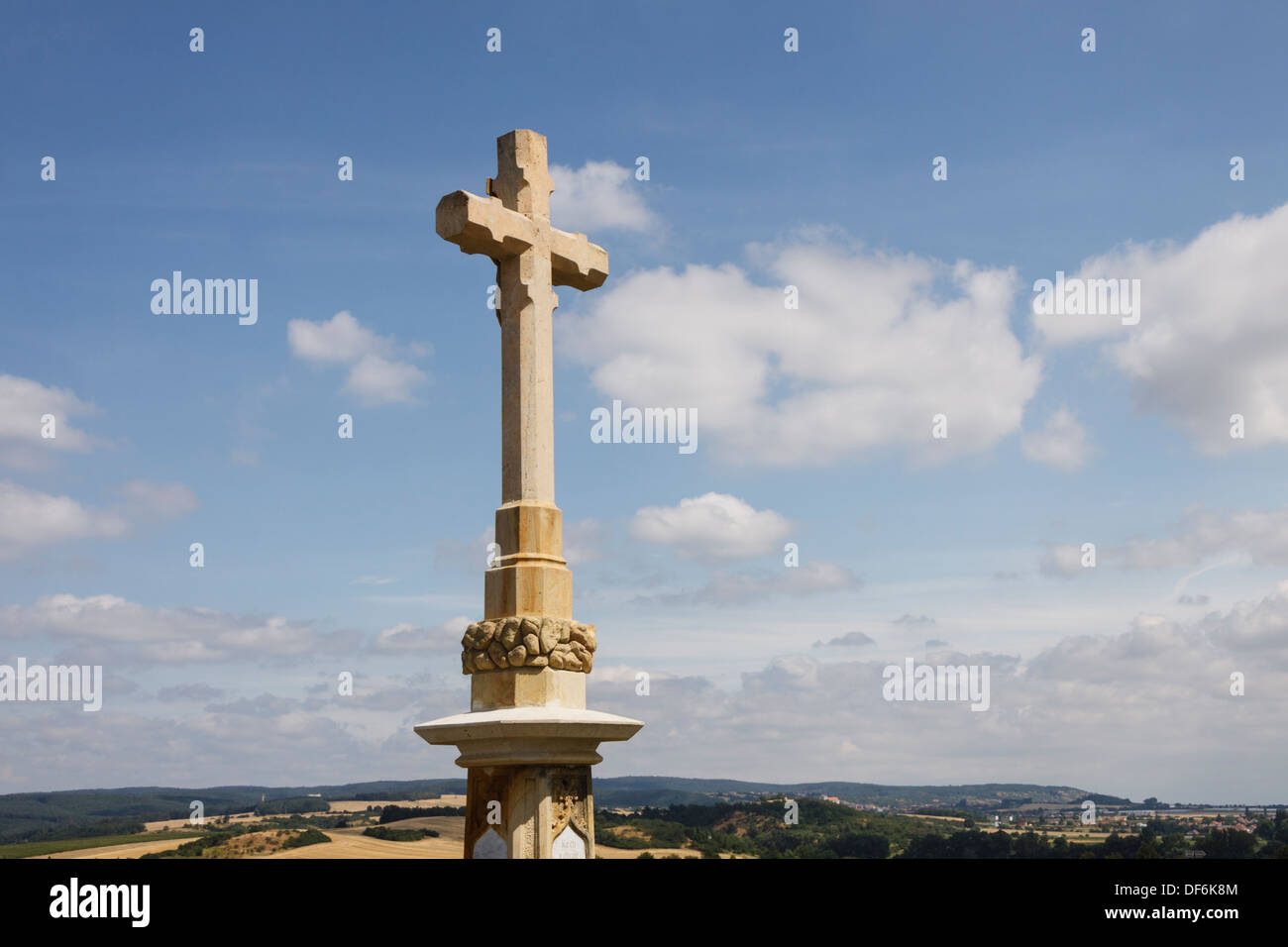 Memorial cross at the fields of Austerlitz, Czech Republic Stock Photo