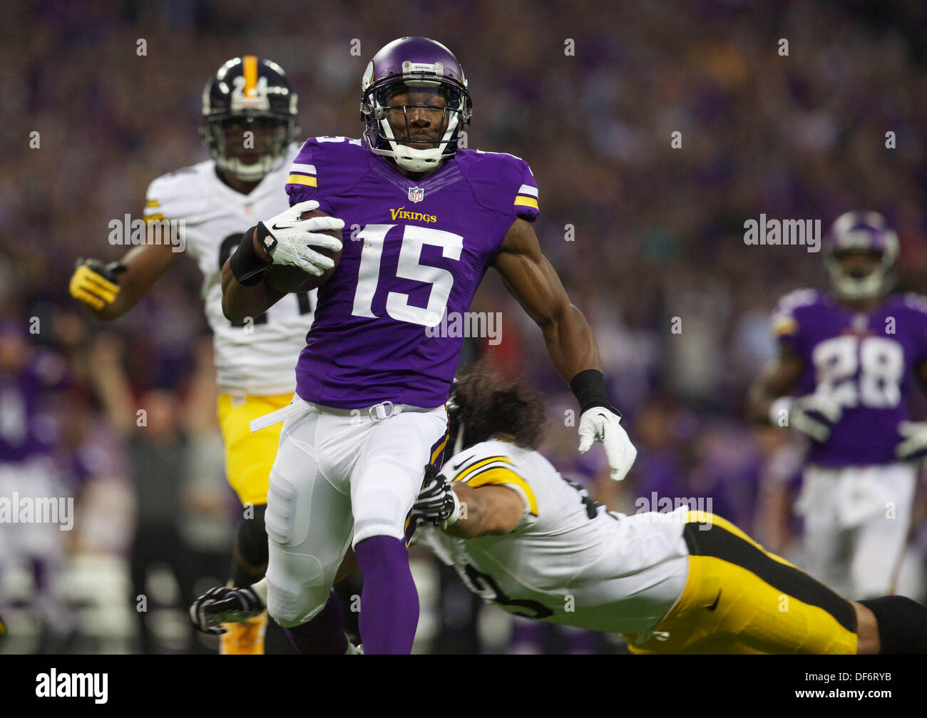 29.09.2013 London, England. Vikings WR Greg Jennings scores the first TD of  the game, during the 7th NFL International Series game in London with, The  Pittsburgh Steelers versus The Minnesota Vikings. From