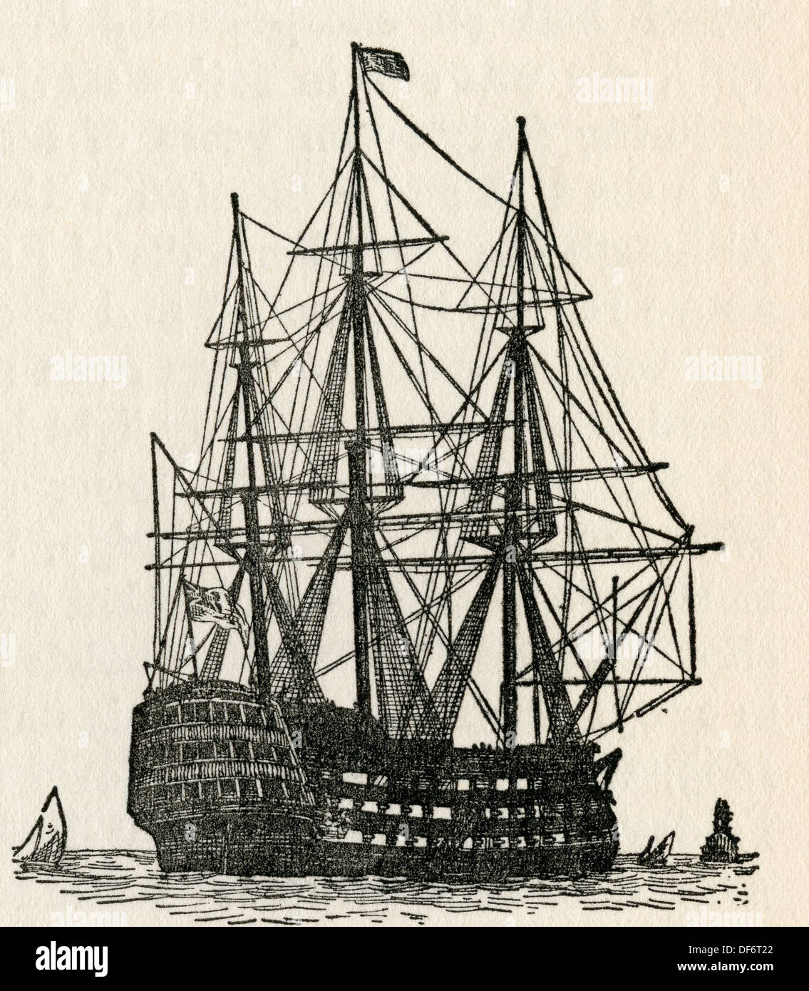 HMS Victory, Lord Nelson's flagship at the Battle of Trafalgar in 1805. From The Romance of the Merchant Ship, published 1931. Stock Photo