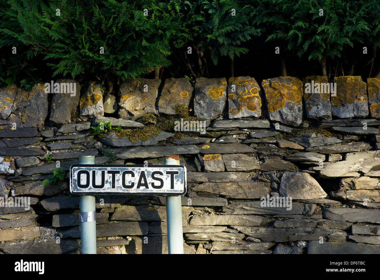 Street sign - Outcast - in the town of Ulverston, Cumbria, England UK Stock Photo