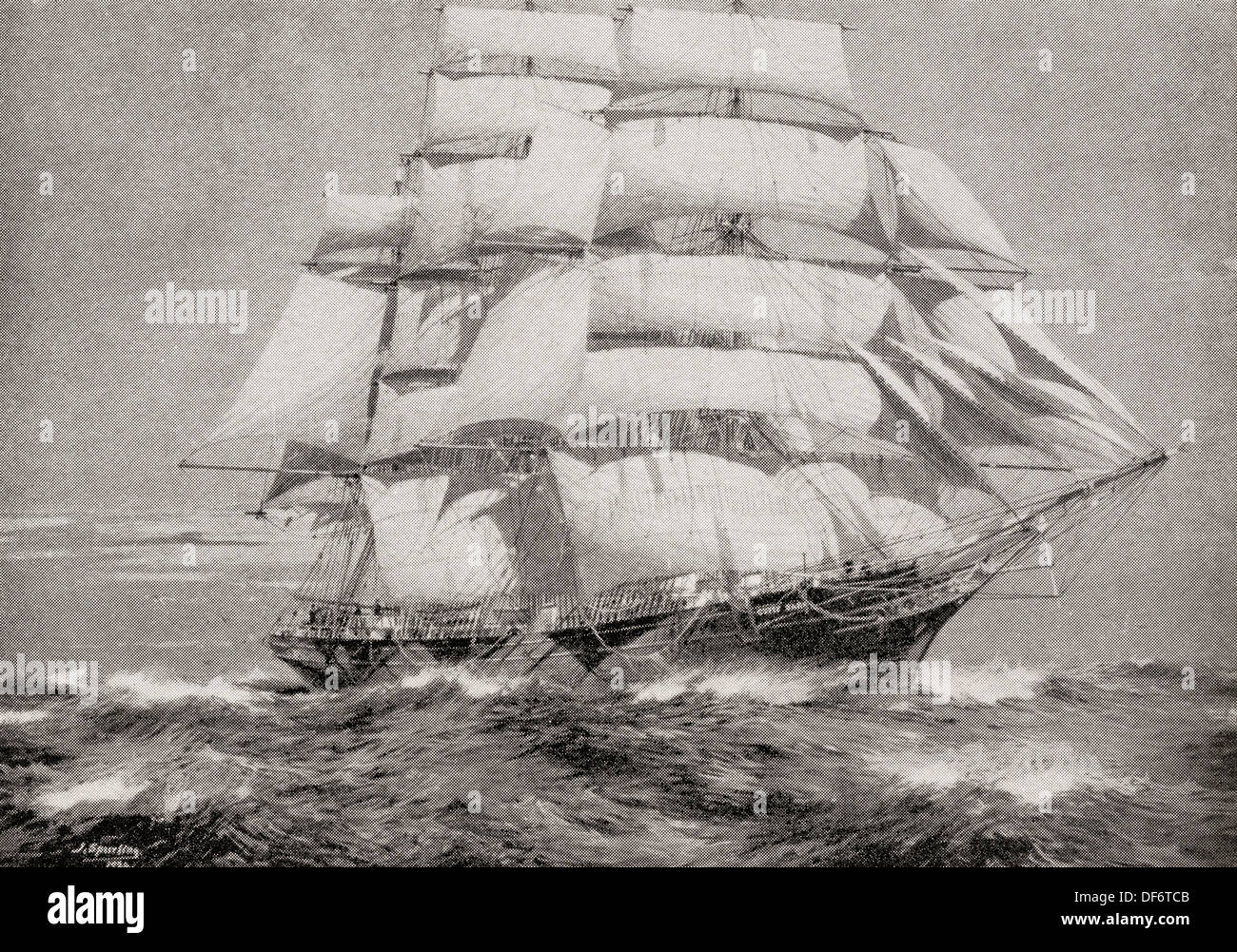 The British clipper ship, Cutty Sark. From The Romance of the Merchant Ship, published 1931. Stock Photo