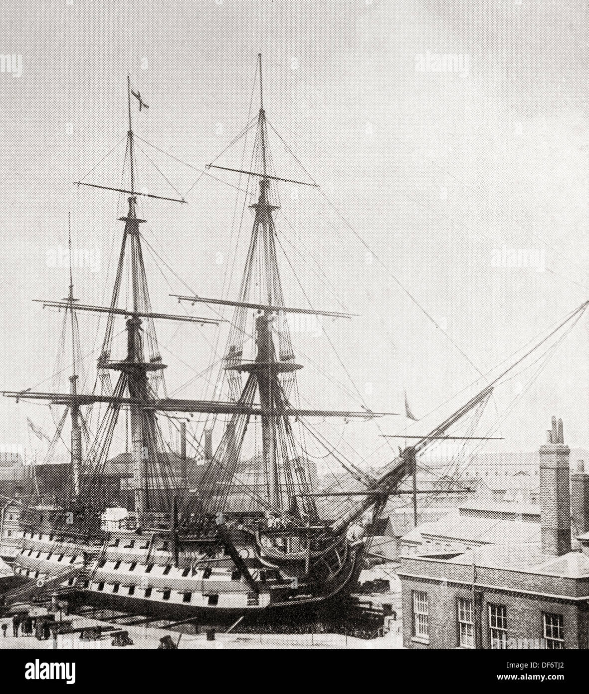 HMS Victory, Lord Nelson's flagship, in drydock at Portsmouth, England in 1922 for restoration Stock Photo