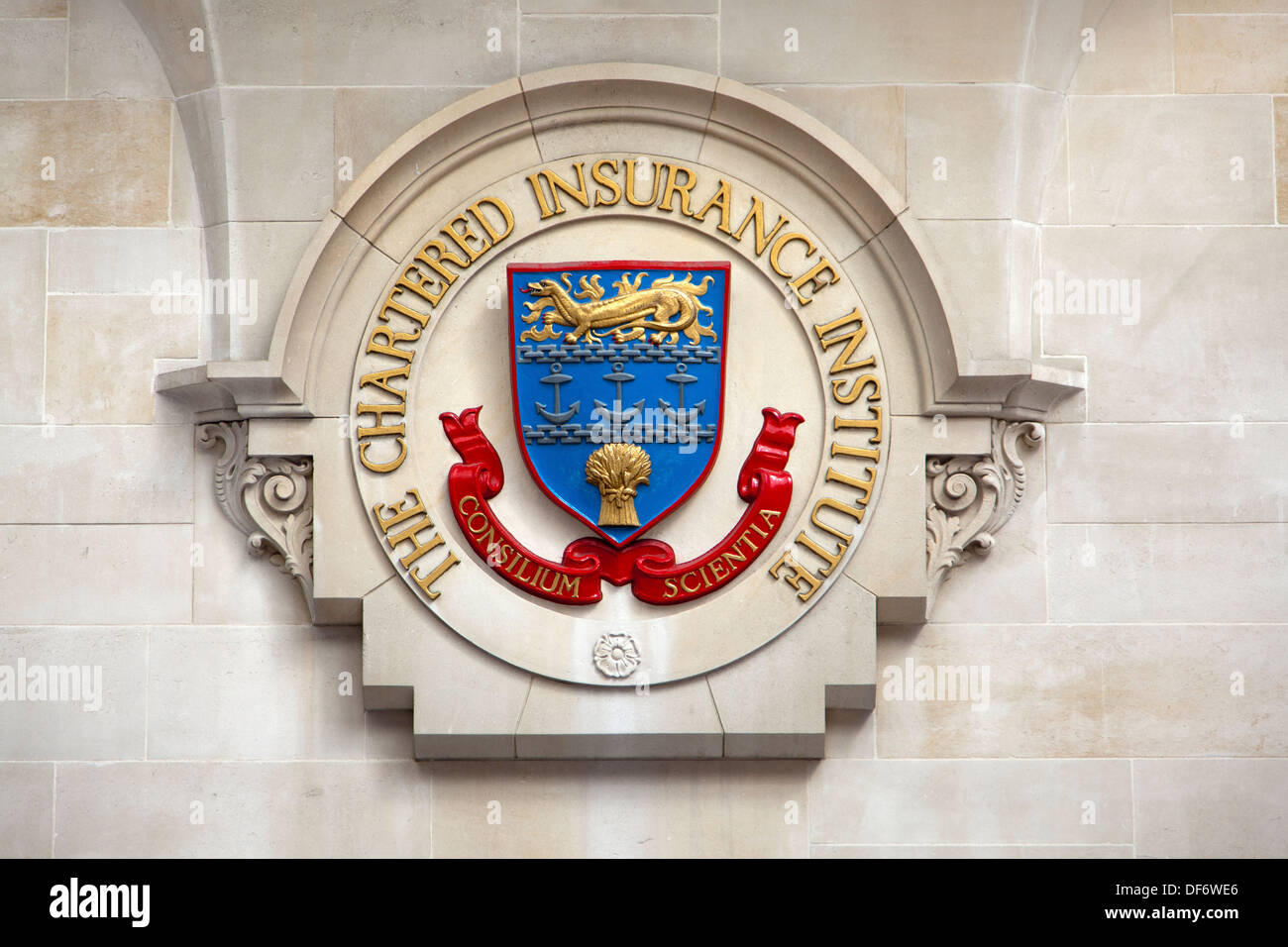 The Chartered Insurance Institute Crest,  Aldermanbury, London, England, UK. Stock Photo