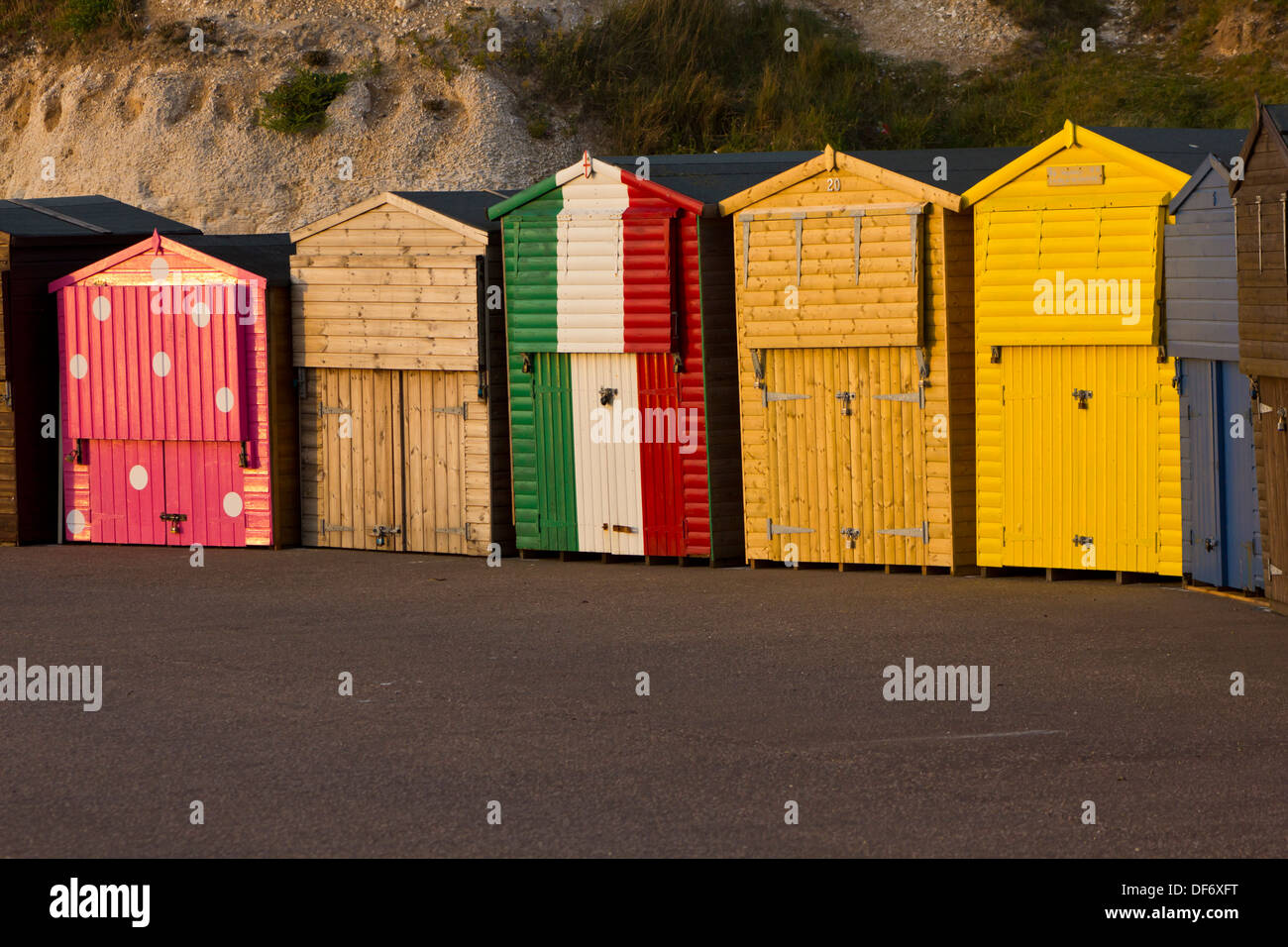 colorfull beach huts at westgate Stock Photo Alamy