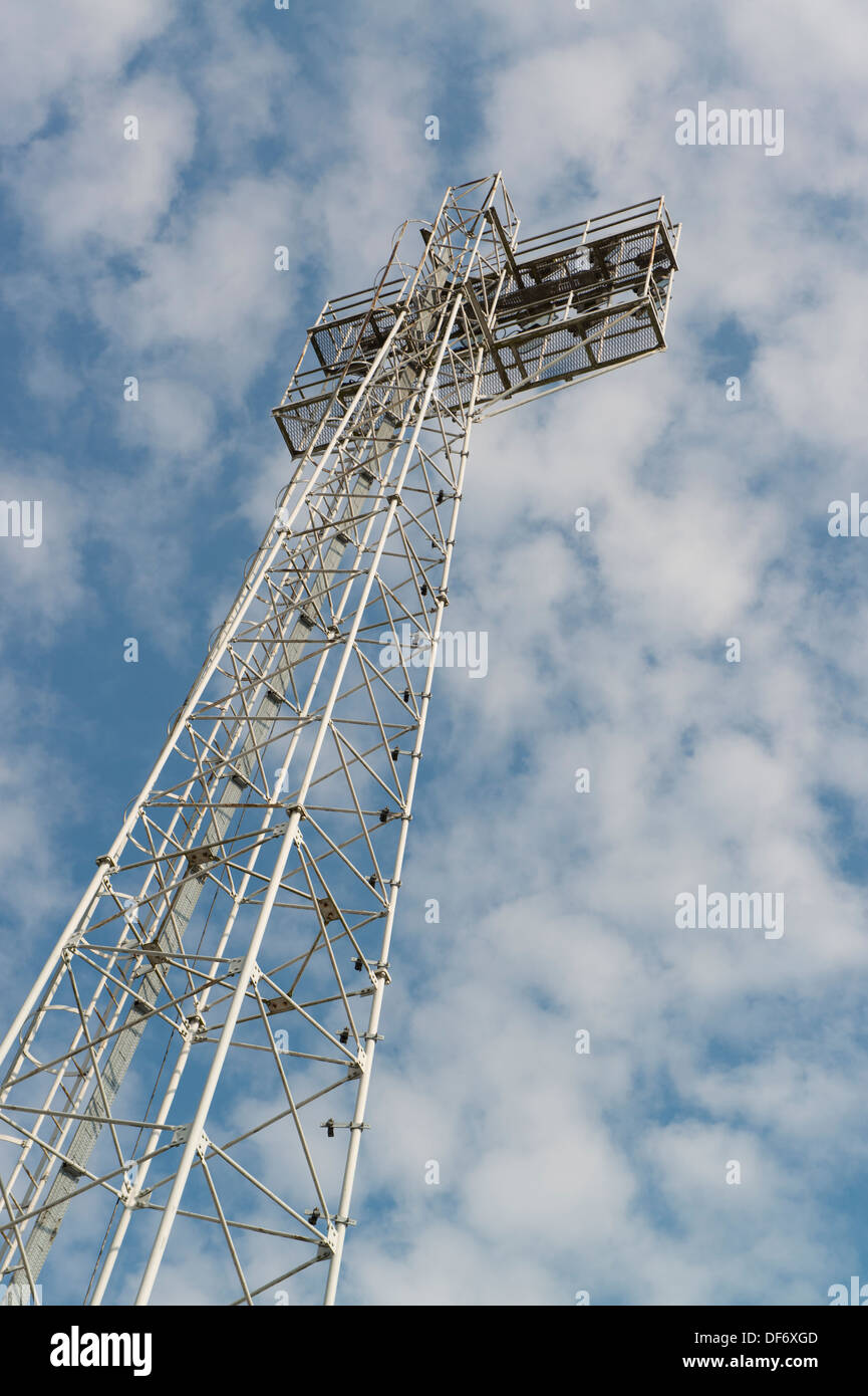 A traditional looking floodlight at the Glyndwr University Racecourse Stadium in Wrexham in North Wales, UK. Stock Photo