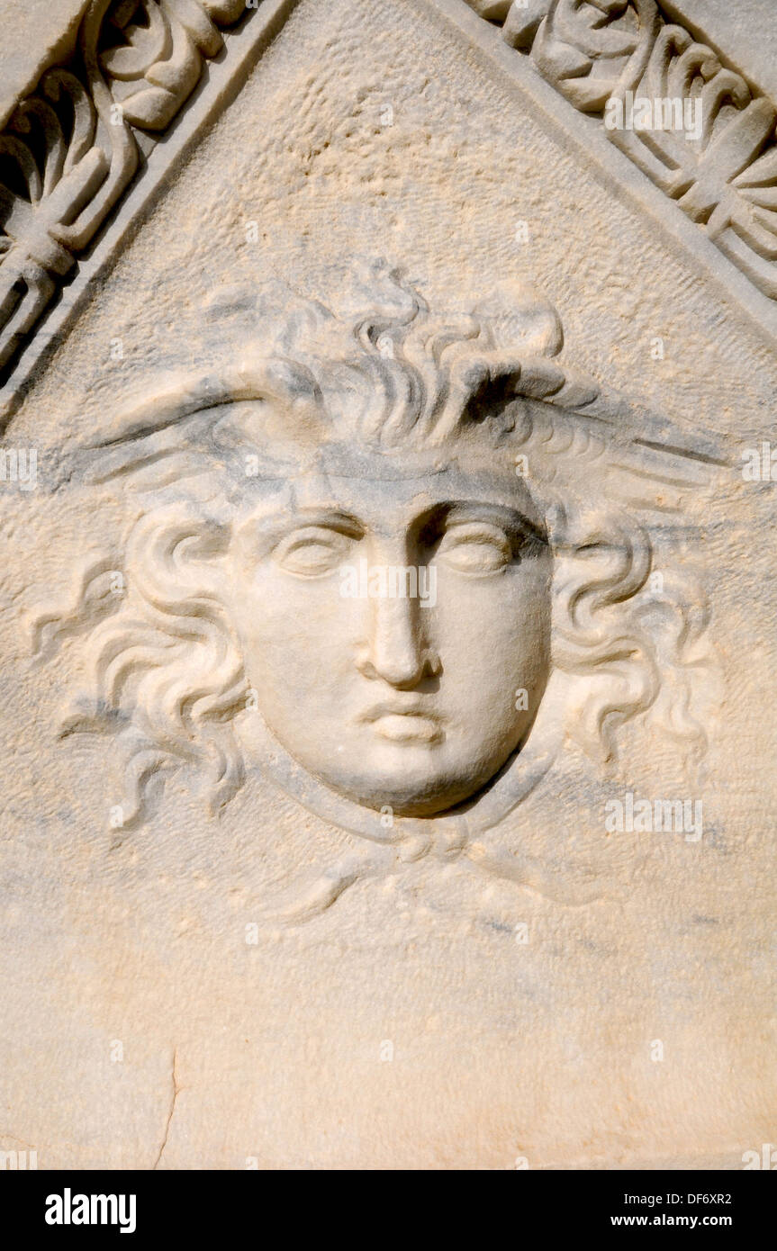 Medusa portrait Curved on stone , Ceassaria  Israel Stock Photo