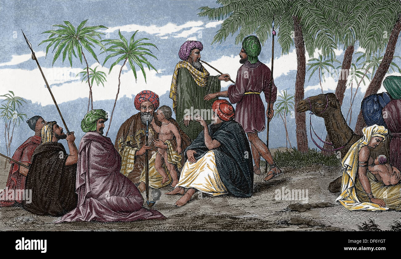North Africa. Arabian nomads. Engraving. (Later colouration) Stock Photo