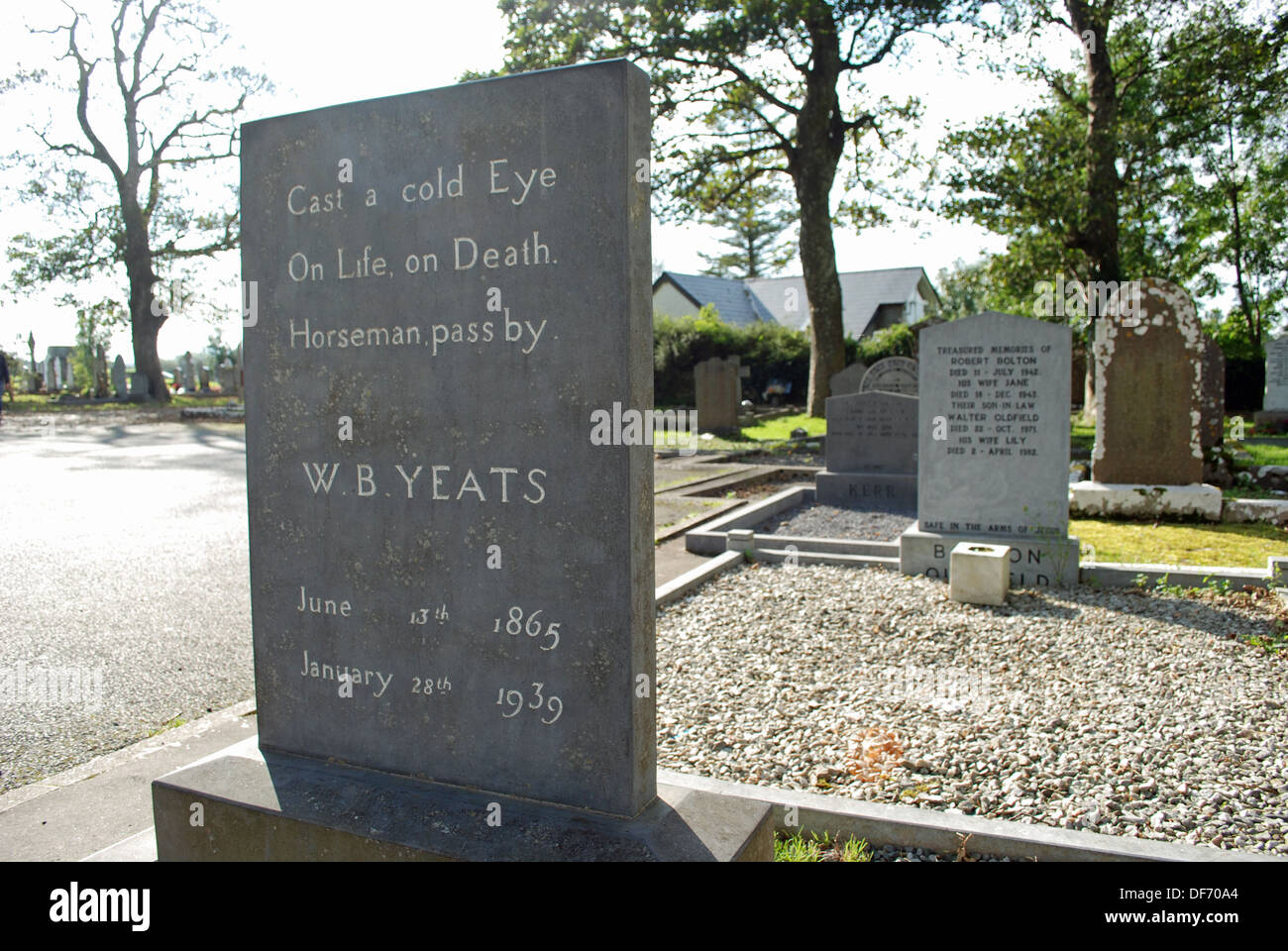 The resting place of Irish poet William Butler Yeat in graveyard at Drumcliffe Church in County Sligo, Ireland. Stock Photo