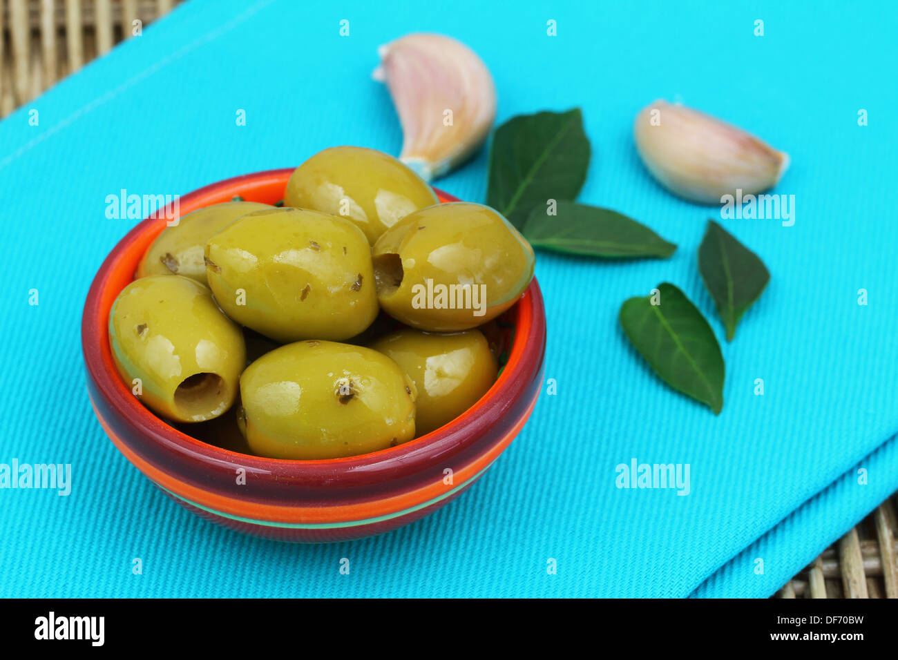 Green olives with garlic Stock Photo Alamy