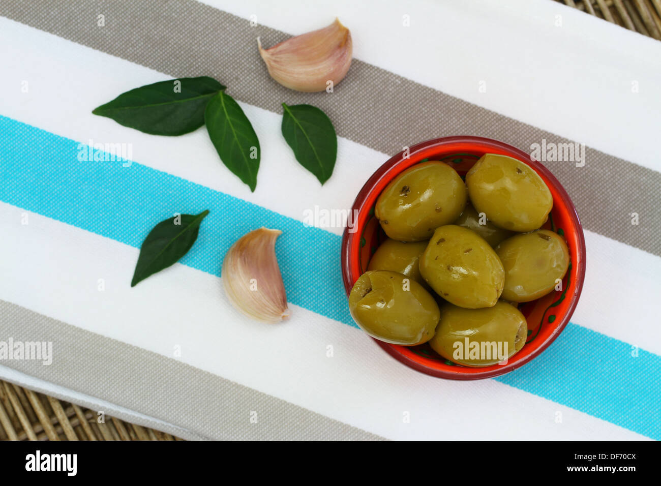 Green olives with garlic Stock Photo Alamy