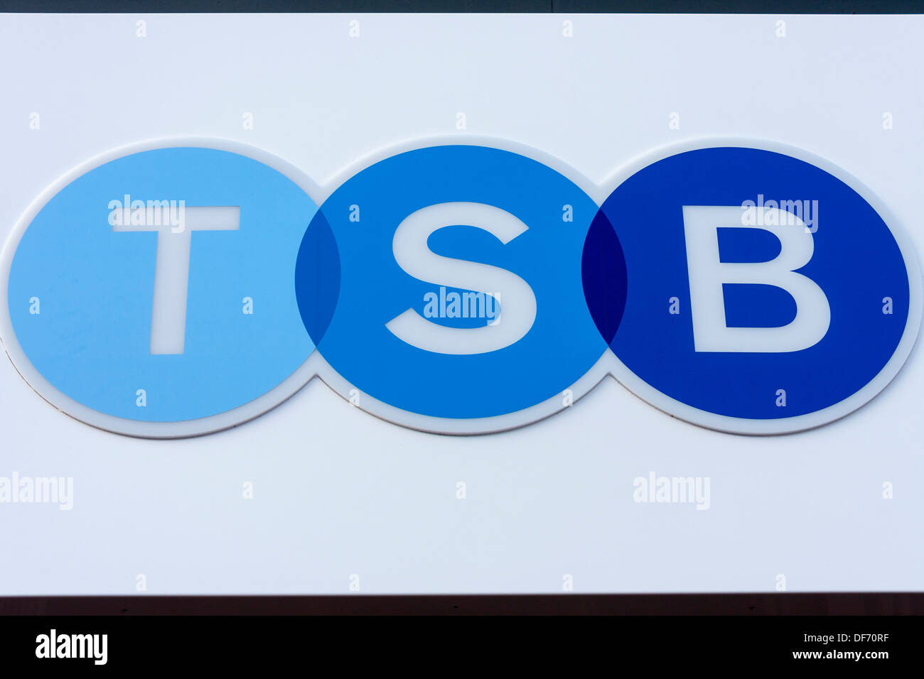 Rebranding of TSB Bank in 2013, new bank logo on high street signs. Stock Photo