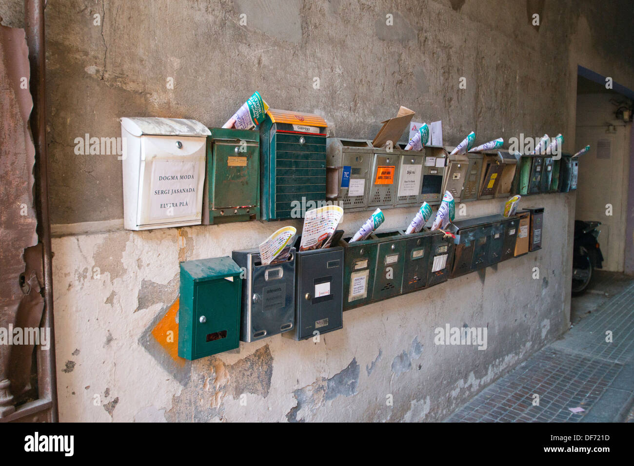 Europe, Spain, Barcelona, Mailboxes Stock Photo Alamy