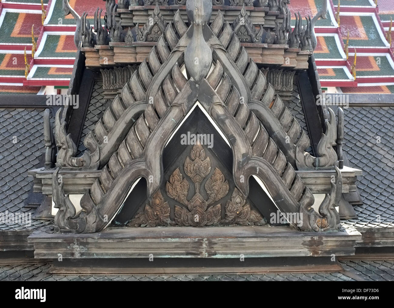 Detail of iron spire at Loha Prasat, Wat Ratchanadda in Bangkok Stock Photo