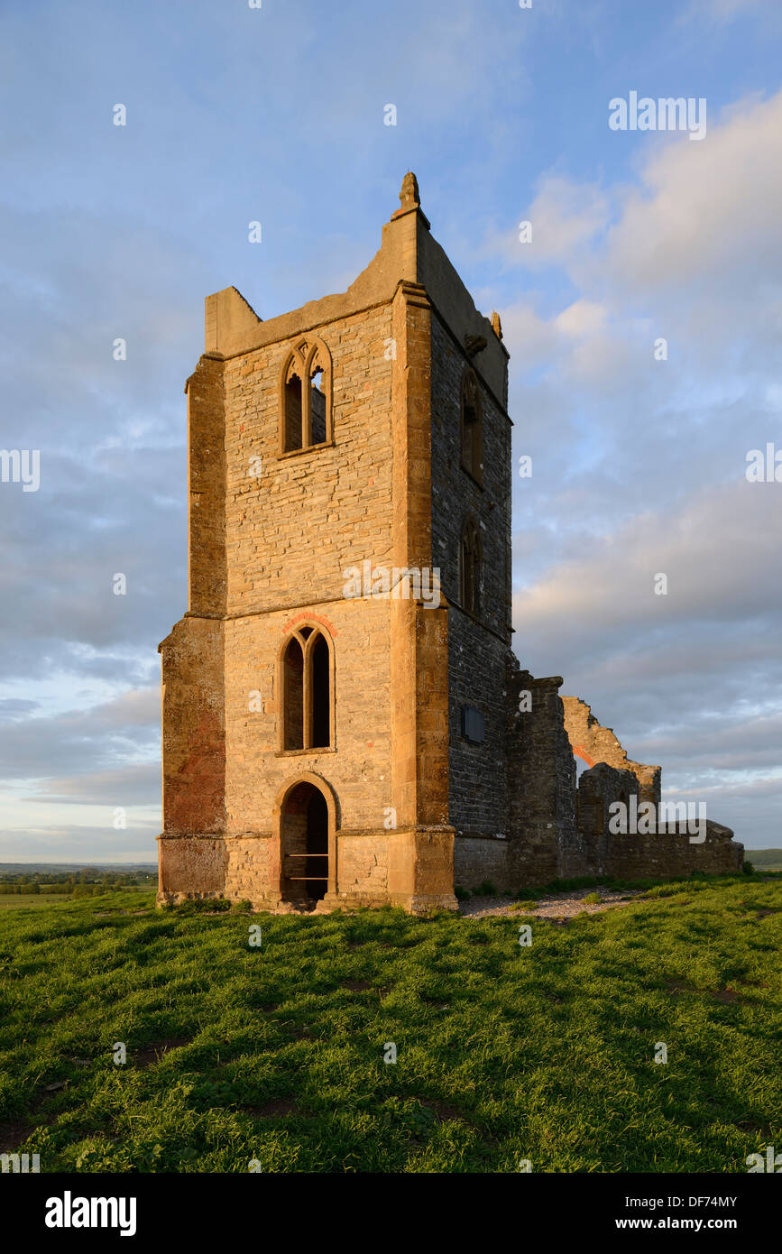 The ruined church on Burrow Mump, a landmark on the Somerset Levels ...