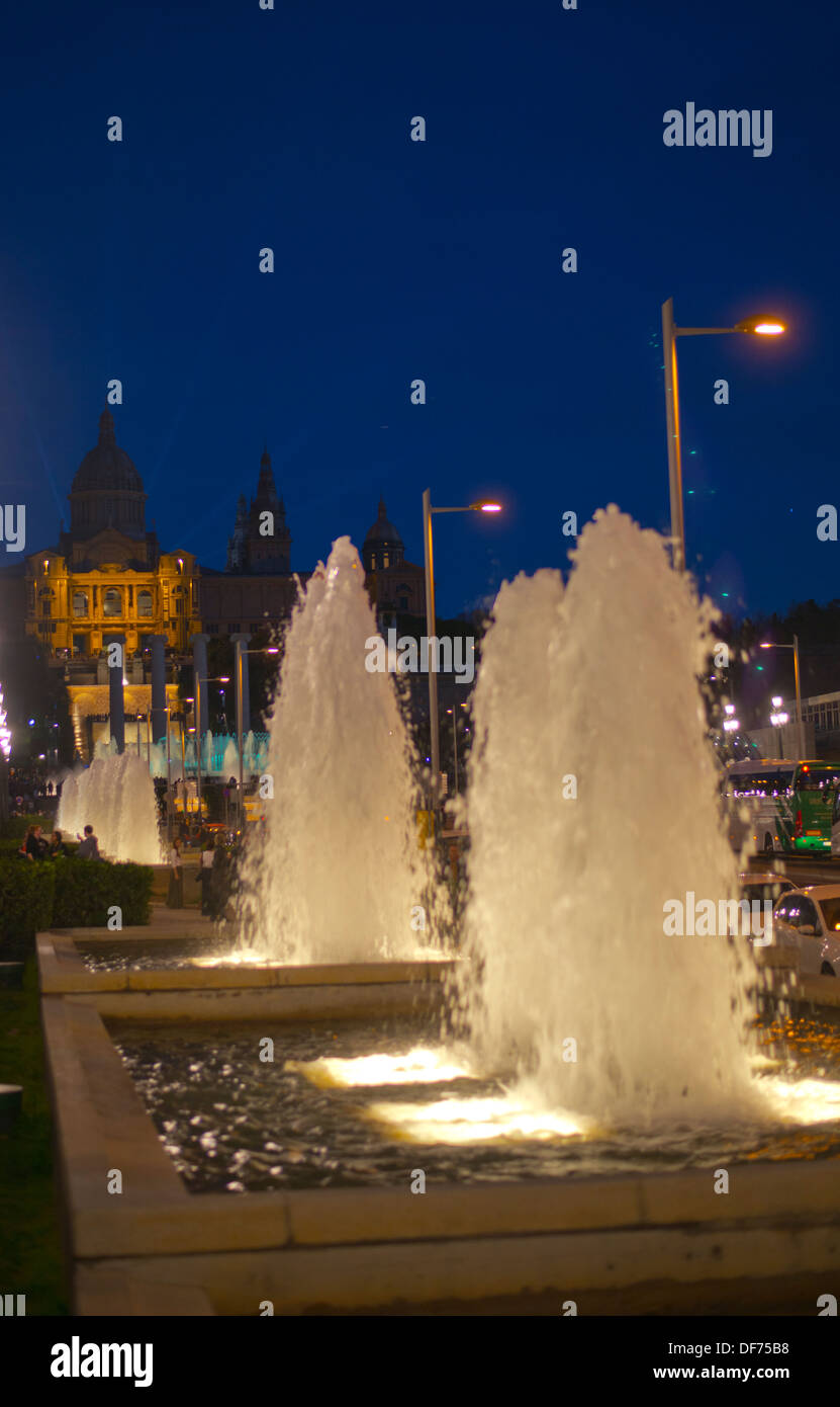 Europe, Spain, Barcelona, Night, Magic Fountain, Stock Photo