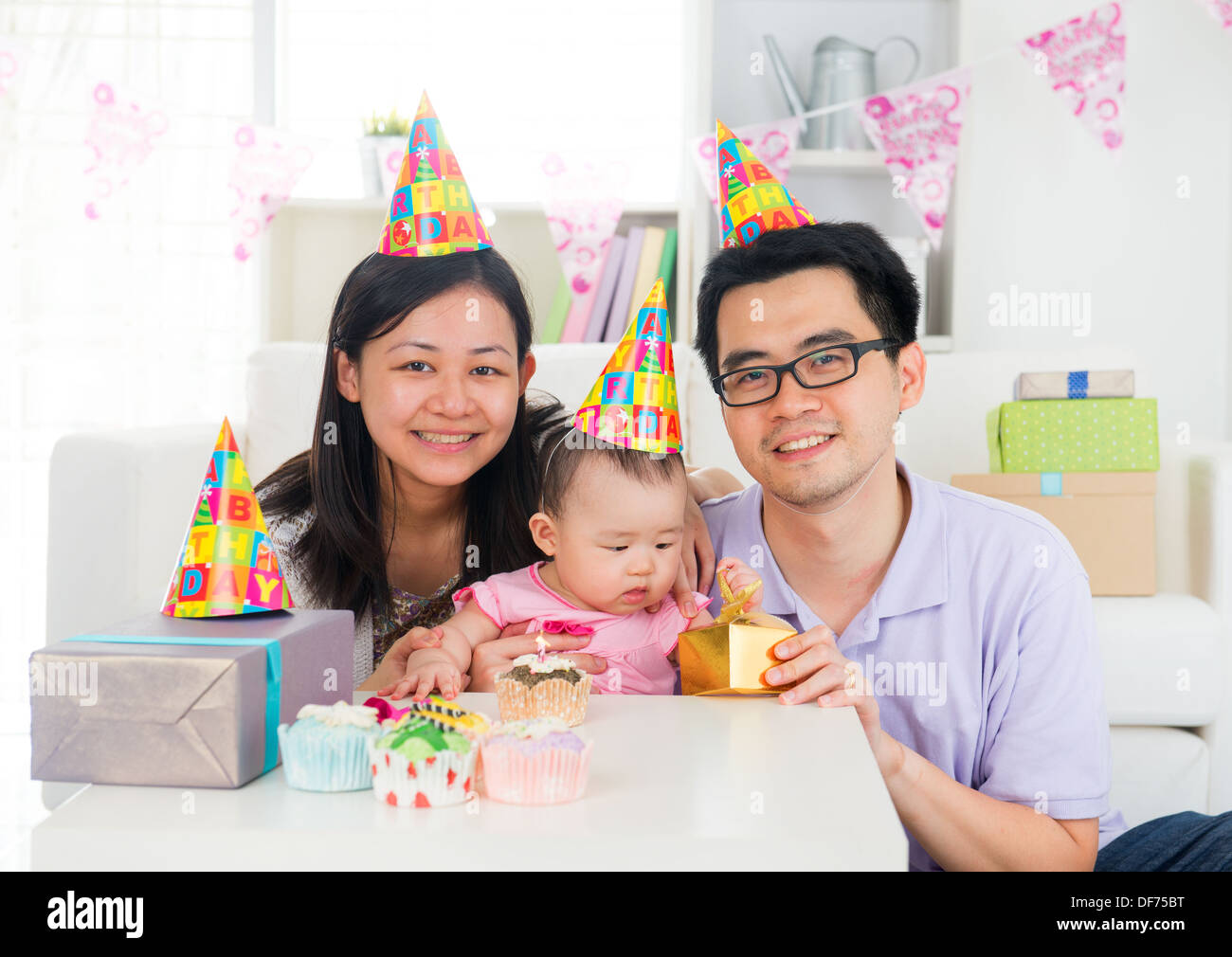 chinese family celebrating baby birthday party ,full moon Stock Photo