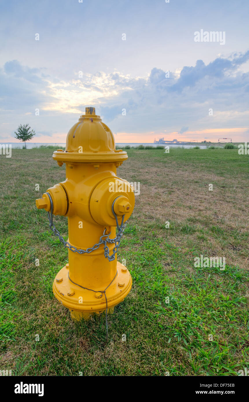 FIre Hydrant with the Chesapeake Bay Bridge in the background Stock Photo