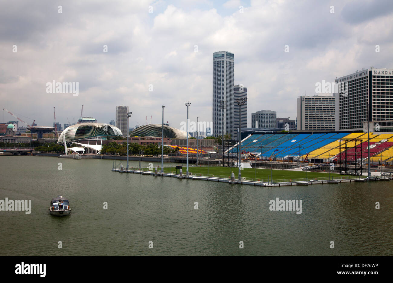 Marina Bay view above Singapore Asia skyscrapers soccer field buildings