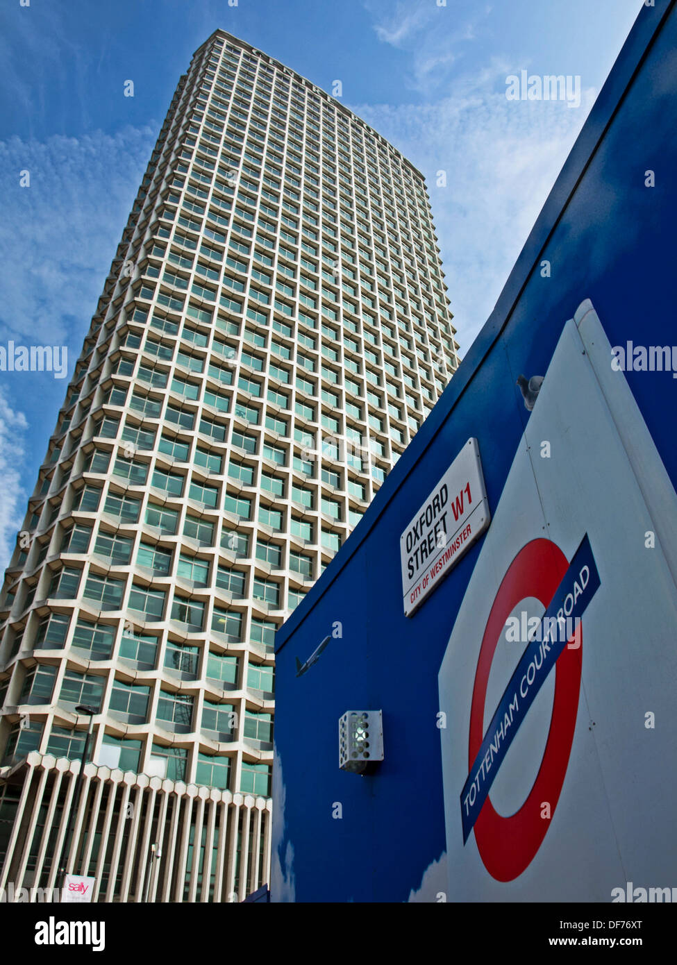 Tottenham Court Road Underground works sign showing Centre Point