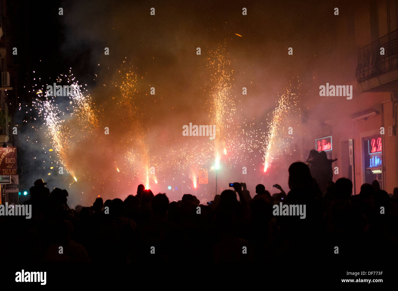Spain,Barcelona,Poblenou, Town Party, Festa major, Pyrotechnic Stock Photo