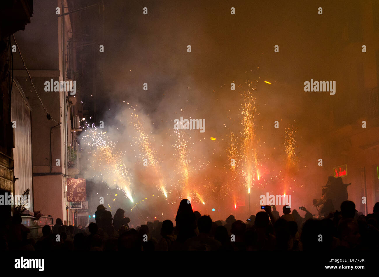 Spain,Barcelona,Poblenou, Town Party, Festa major, Pyrotechnic Stock Photo