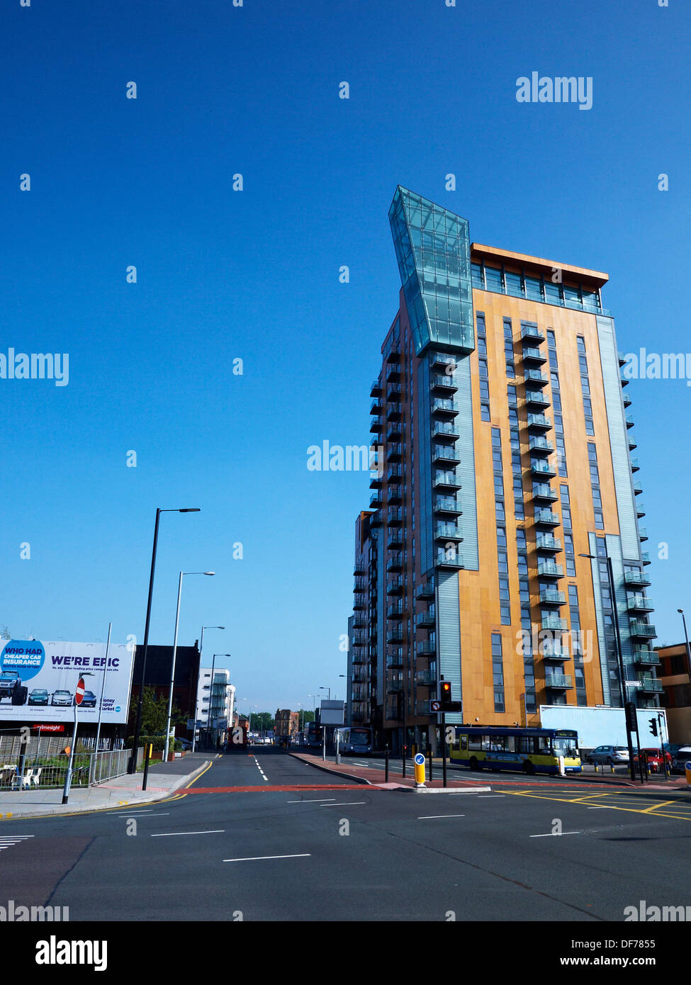 Looking into Rochdale Road with Central apartments, Ancoats, Manchester