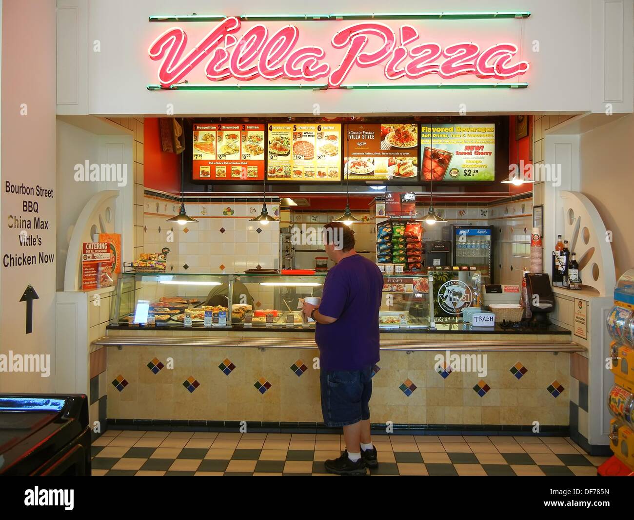 Food vendor restaurant fast food eating outlet in a shopping mall Stock