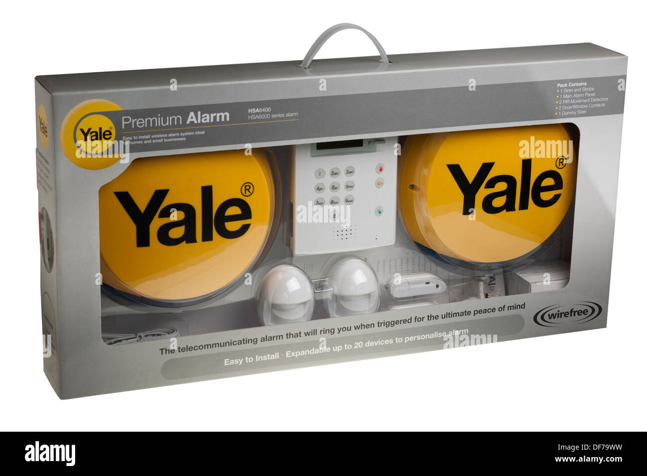 Boxed Yale Premium telecommunicating wirefree wireless home alarm Stock Photo