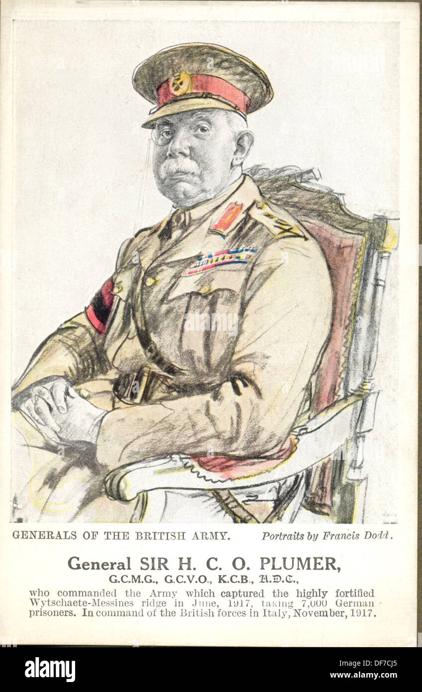 World War One postcard portrait of General Sir H C O Plumer , GCMG, GCVO, KCB, ADC by artist Francis Dodd Stock Photo