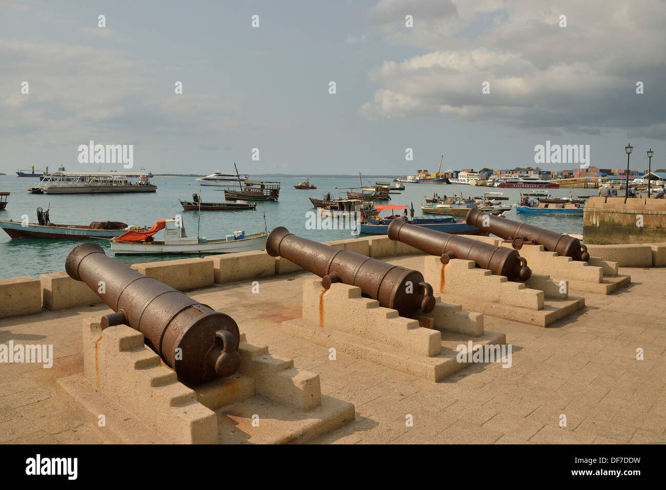 Cannon at the harbour, Stone Town, Zanzibar City, Zanzibar, Tanzania Stock Photo