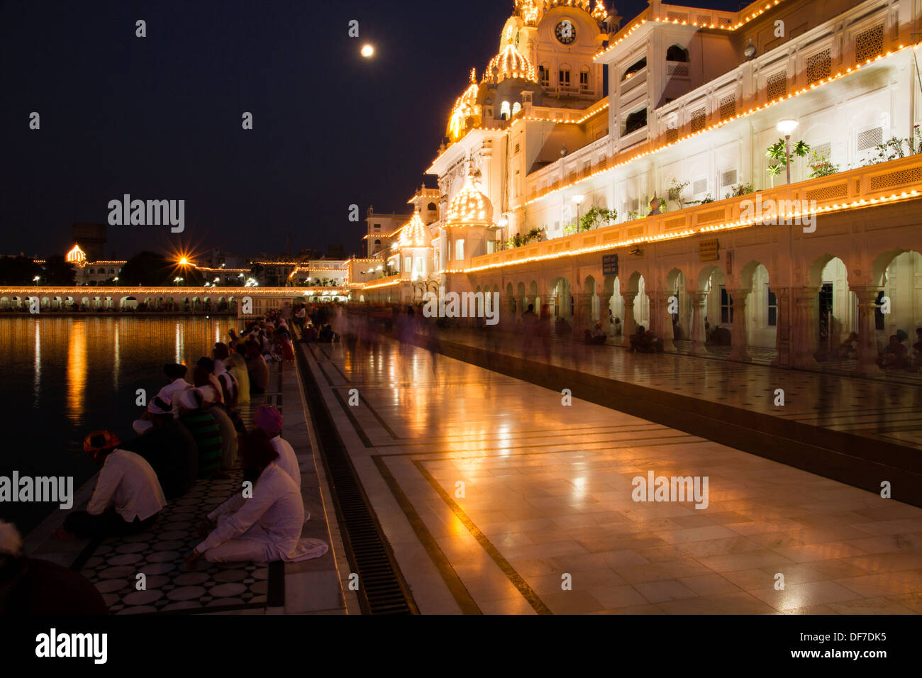 Harmandir Sahib or Golden Temple at night, Amritsar, Punjab, India Stock Photo