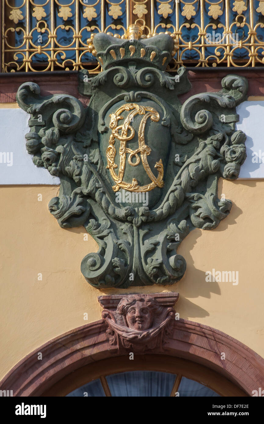 Coat of arms of Duke Ernst August of Saxe-Weimar, on the Rococo Schloss Belvedere Palace, UNESCO World Cultural Heritage Site Stock Photo