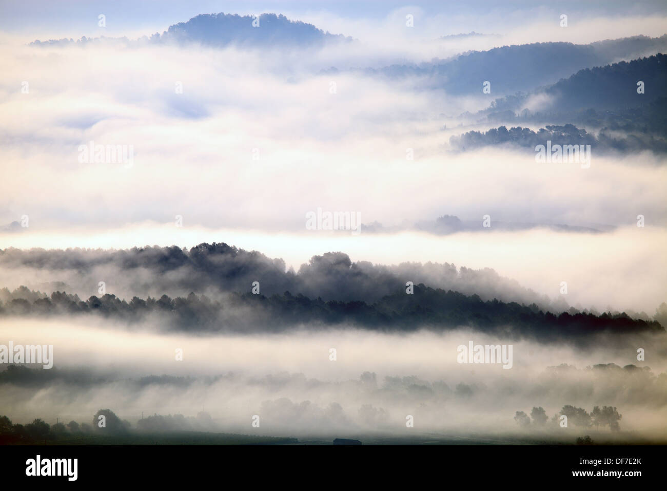 Misty sunrising above the Provence landscape. Stock Photo